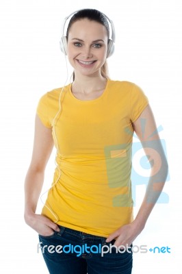 Woman Listening Music Stock Photo