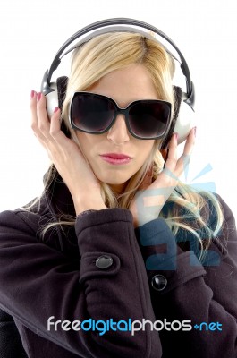 Woman Listening Music Stock Photo