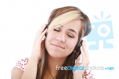 Woman Listening To Music Stock Photo