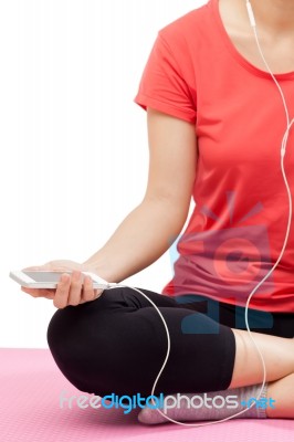 Woman Listening To Music For Relaxing Stock Photo