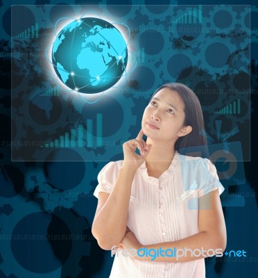 Woman Looking Business Growth Stock Photo