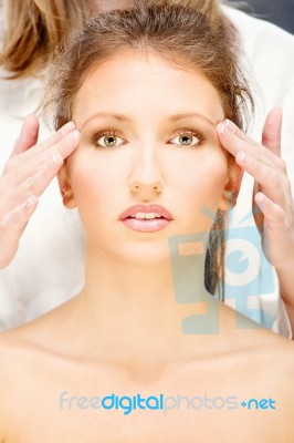 Woman On Head Massage Stock Photo