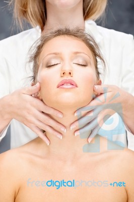 Woman On Head Massage Stock Photo