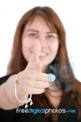 Woman Pointing Her Finger Stock Photo