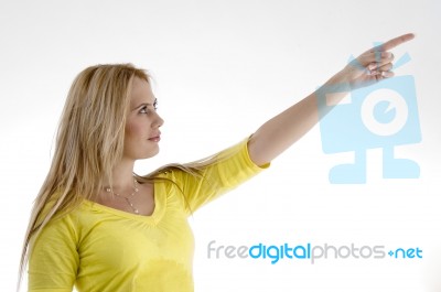 Woman Pointing Side Stock Photo