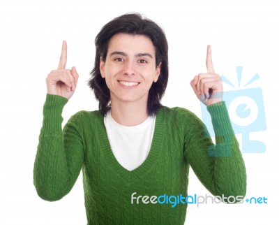 Woman Pointing Up Stock Photo