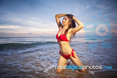 Woman Posing At Beach Stock Photo