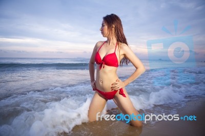 Woman Posing At Beach Stock Photo