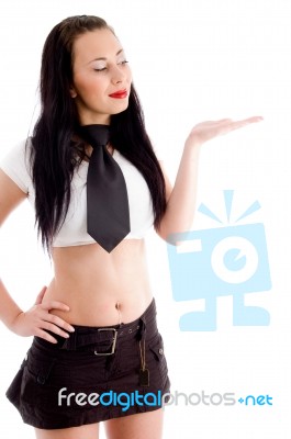 Woman Posing Like Holding Something Stock Photo