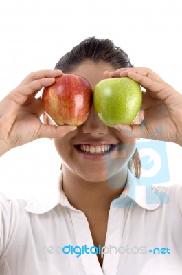 Woman Posing With Apples Stock Photo