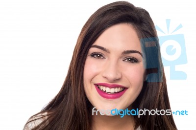 Woman Posing With Welcoming Smile Stock Photo