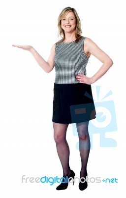 Woman Presenting Copy Space Stock Photo