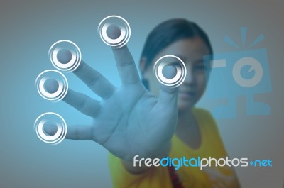 Woman Pressing The Button Stock Photo