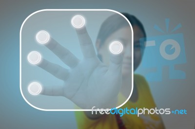 Woman Pressing The Button Stock Photo