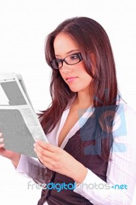 Woman Reading News Stock Photo