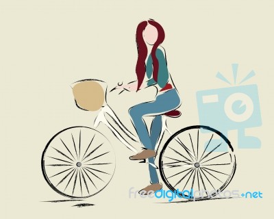 Woman Riding A Bicycle Stock Image