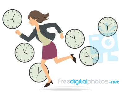 Woman Running With Time Stock Image