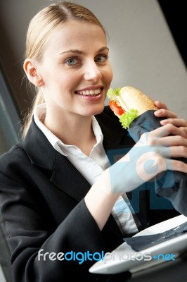 Woman Sandwich Stock Photo