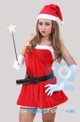 Woman Santa Claus Stock Photo