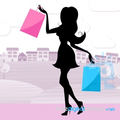 Woman Shopping Indicates Retail Sales And Adult Stock Image