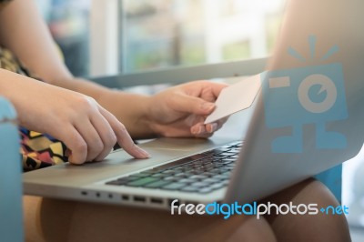 Woman Shopping Online At Home Stock Photo