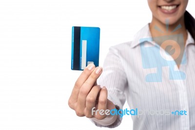 Woman Showing A Credit Card Stock Photo