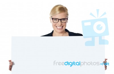 Woman Showing Blank Placard Stock Photo