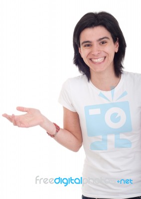 Woman Showing Copy Space Stock Photo