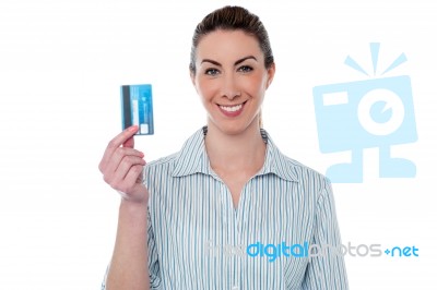 Woman Showing Her Atm Card Stock Photo