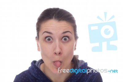 Woman Showing Her Tongue Isolated Stock Photo