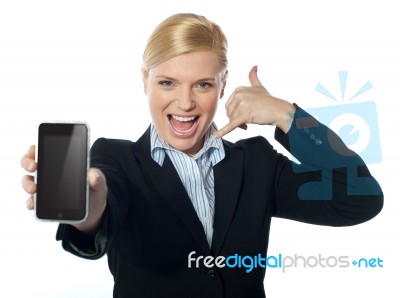 Woman Showing New Iphone To Camera Stock Photo