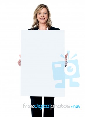 Woman Showing Signboard Stock Photo