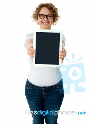 Woman Showing Tablet Pc Stock Photo