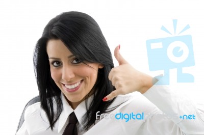 Woman Showing Telephonic Hand Gesture Stock Photo