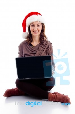 Woman Sitting With Laptop Stock Photo