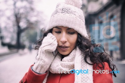 Woman Speaking On Mobile Phone Stock Photo