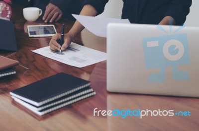 Woman Standing And Writing Document Hand Close Up At Desk Stock Photo