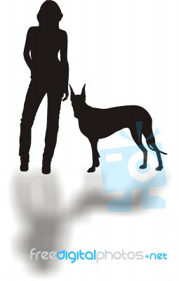 Woman Standing With Dog Stock Image