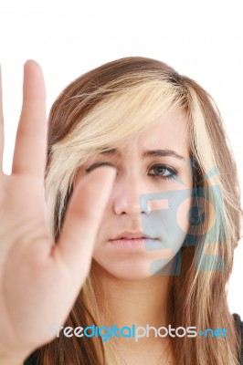 Woman Stop Gesture Stock Photo