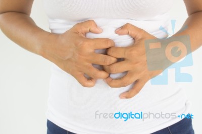 Woman Suffering From Stomach Pain,woman Healthcare Concept And Ideas Stock Photo