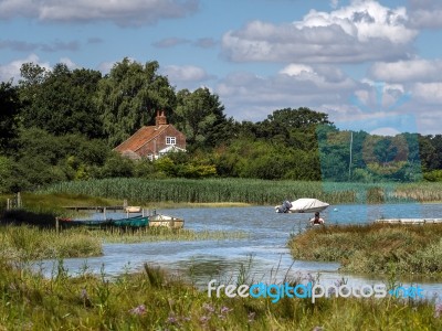 Woman Swimming In The River Alde Stock Photo