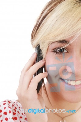 Woman Talking On Her Cell Phone Stock Photo