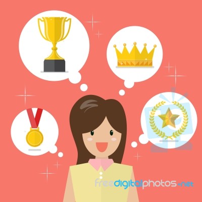 Woman Think About Achievements Stock Image