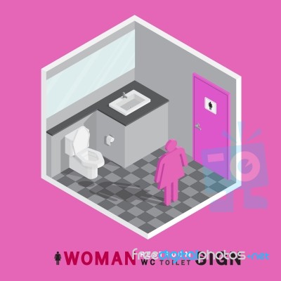 Woman Toilet Sign In Restroom Isometric Stock Image