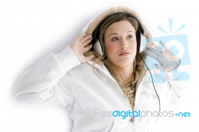 Woman Tuned In Music Stock Photo