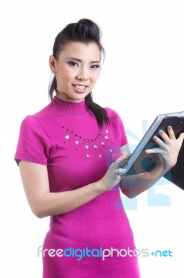 Woman Using Digital Tablet Computer Stock Photo