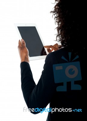 Woman Using Wireless Pc Stock Photo