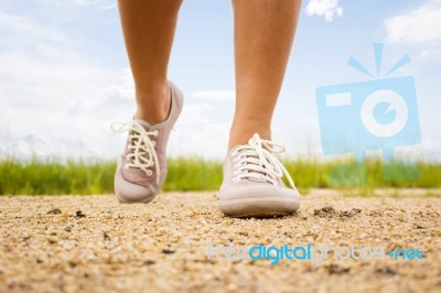 Woman Walking Outdoor Stock Photo