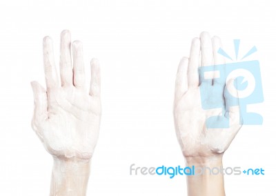 Woman Washes Her Hands. Pictured Female Hands In Soapsuds. Isola… Stock Photo