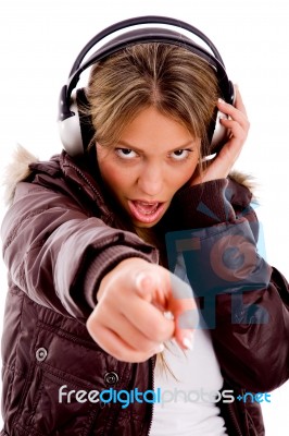 Woman Wearing Headphone Stock Photo